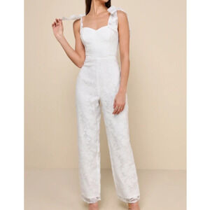 LULU'S XL White Extraordinary Charm Floral Burnout Tie-Strap Jumpsuit NEW B62